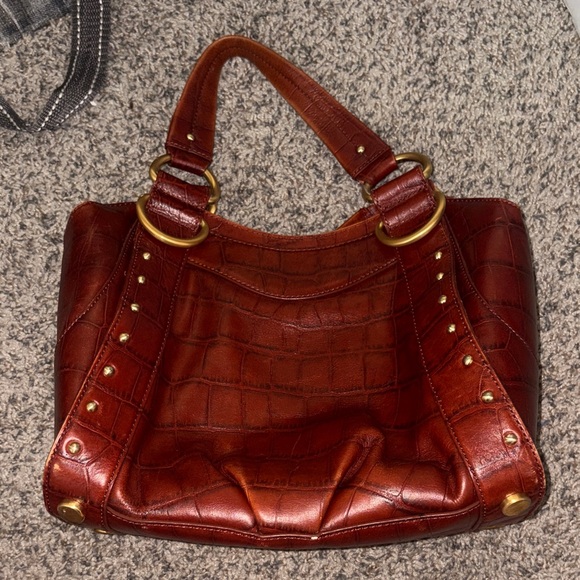 Maxx New York Croc-Embossed Red Shoulder Bag